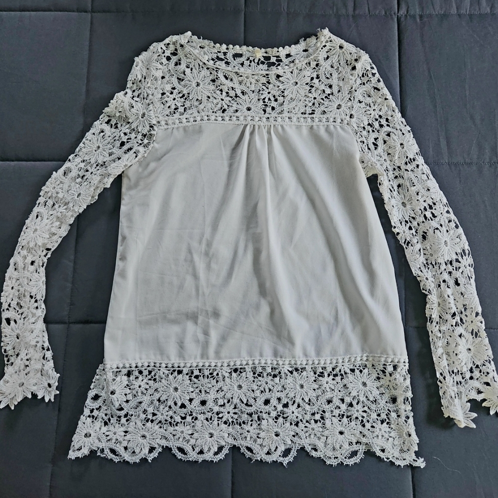 White Lace Crocheted Blouse